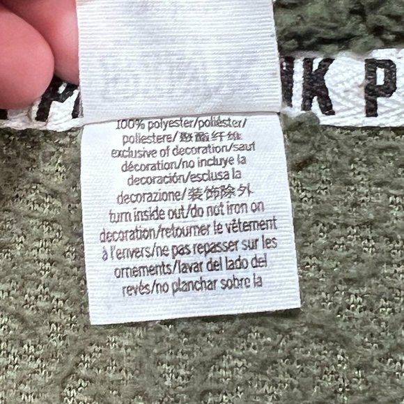 Victorias Secret PINK Olive Green Sherpa 1/4 Zip Pullover Jacket Sz Large - Picture 9 of 10